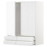 METOD / MAXIMERA wall cabinet w 2 doors/2 drawers, white/Voxtorp high-gloss/white, 80x100 cm