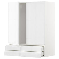 METOD / MAXIMERA wall cabinet w 2 doors/2 drawers, white/Voxtorp high-gloss/white, 80x100 cm