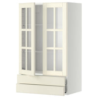 METOD / MAXIMERA wall cab w 2 glass doors/2 drawers, white/Bodbyn off-white, 60x100 cm