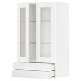 METOD / MAXIMERA wall cab w 2 glass doors/2 drawers, white Enköping/white wood effect, 60x100 cm