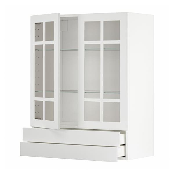 Ikea METOD / MAXIMERA - Wall cab w 2 glass doors/2 drawers, white/Stensund white, 80x100 cm