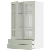 METOD / MAXIMERA wall cab w 2 glass doors/2 drawers, white/Stensund light green, 60x100 cm