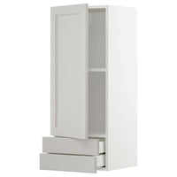 METOD / MAXIMERA wall cabinet with door/2 drawers, white/Lerhyttan light grey, 40x100 cm