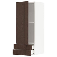 METOD / MAXIMERA wall cabinet with door/2 drawers, white/Sinarp brown, 40x100 cm