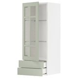 METOD / MAXIMERA wall cabinet w glass door/2 drawers, white/Stensund light green, 40x100 cm