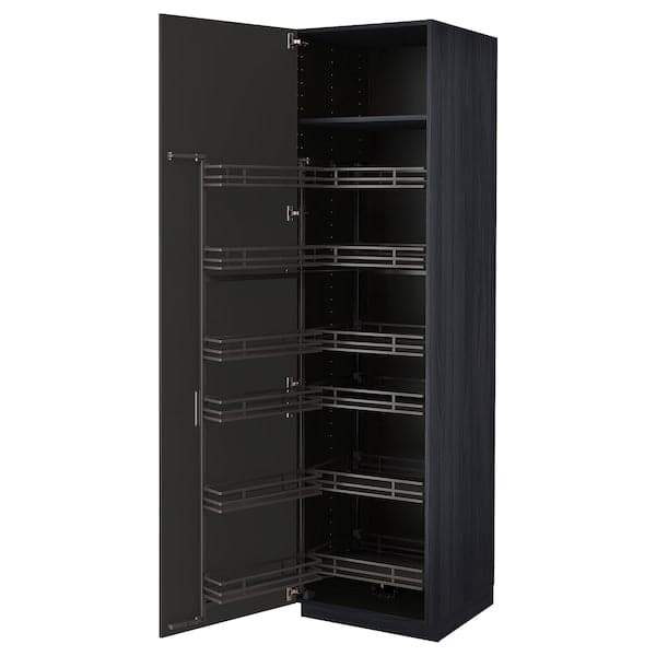 METOD - High cabinet with pull-out larder, black/Nickebo matt anthracite, 60x60x220 cm - best price from Maltashopper.com 09497897