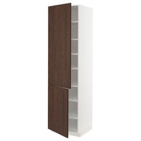 METOD high cabinet with shelves/2 doors, white/Sinarp brown, 60x60x220 cm