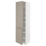 METOD high cabinet with shelves/2 doors, white/Upplöv matt dark beige, 60x60x220 cm
