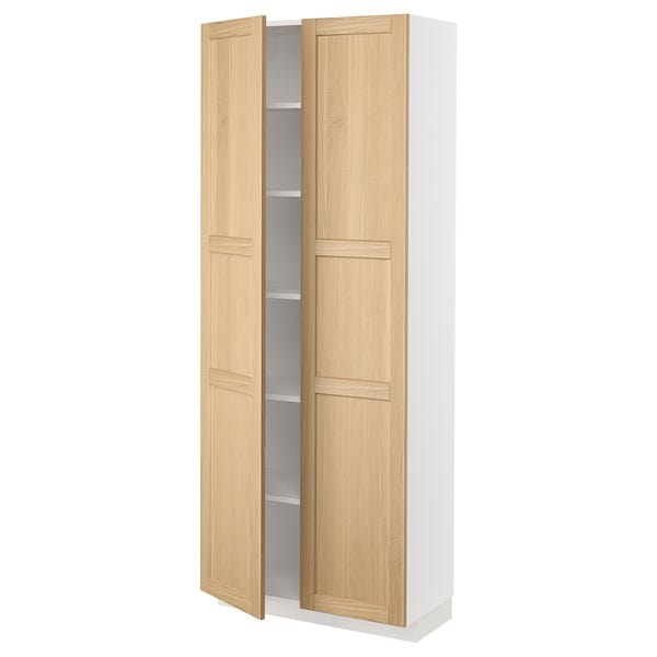 Ikea METOD - High cabinet with shelves, white/Forsbacka oak, 80x37x200 cm