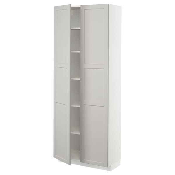 Ikea METOD - High cabinet with shelves, white/Lerhyttan light grey, 80x37x200 cm