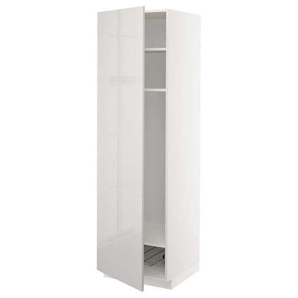 Ikea METOD - High cabinet w shelves/wire basket, white/Ringhult light grey, 60x60x200 cm