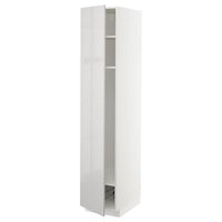 METOD high cabinet w shelves/wire basket, white/Ringhult light grey, 40x60x200 cm
