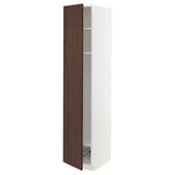 METOD high cabinet w shelves/wire basket, white/Sinarp brown, 40x60x200 cm