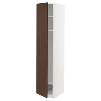 METOD high cabinet w shelves/wire basket, white/Sinarp brown, 40x60x200 cm