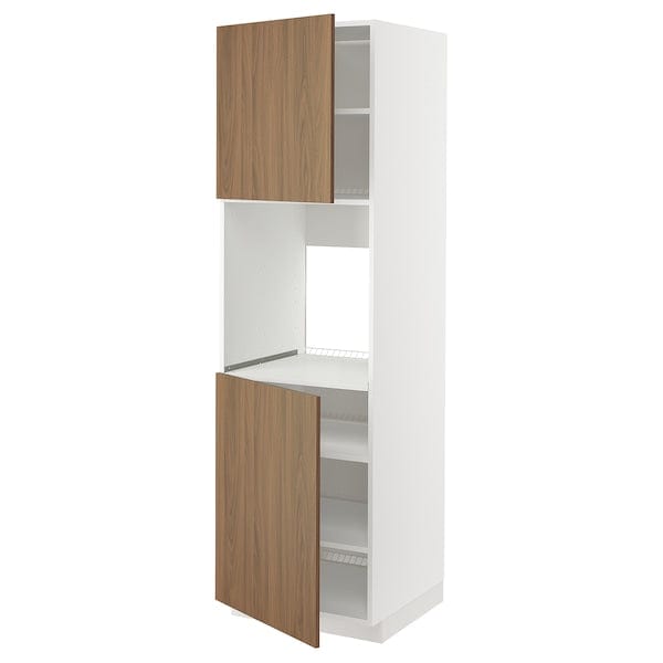 Ikea METOD - High cab f oven w 2 doors/shelves, white/Tistorp brown walnut effect, 60x60x200 cm