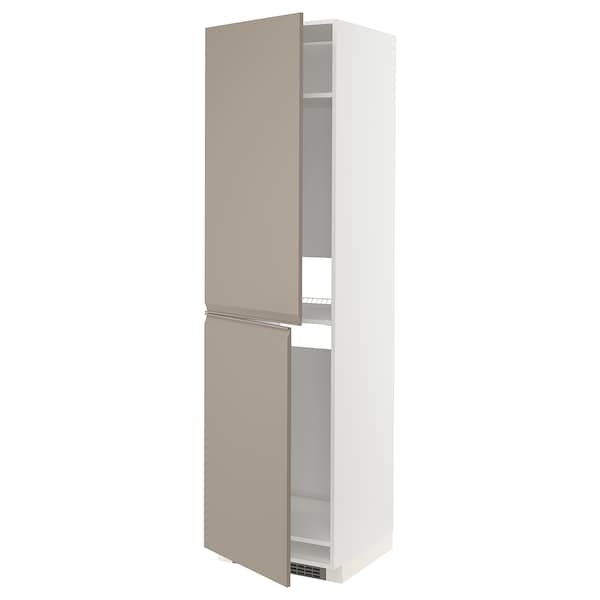 Ikea METOD - High cabinet for fridge/freezer, white/Upplöv matt dark beige, 60x60x220 cm