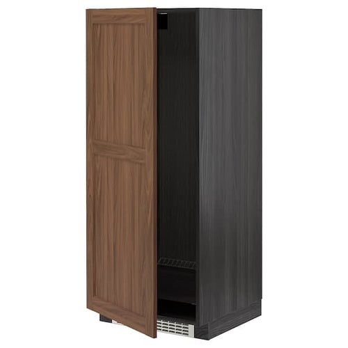 METOD - High cabinet for fridge/freezer, black Enköping/brown walnut effect, 60x60x140 cm
