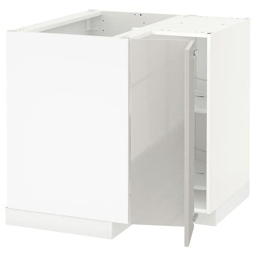 METOD - Corner base cabinet with carousel, white/Ringhult light grey, 88x88 cm