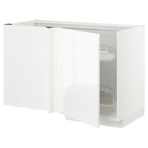 METOD - Corner base cab w pull-out fitting, white/Voxtorp high-gloss/white, 128x68 cm - best price from Maltashopper.com 19465650
