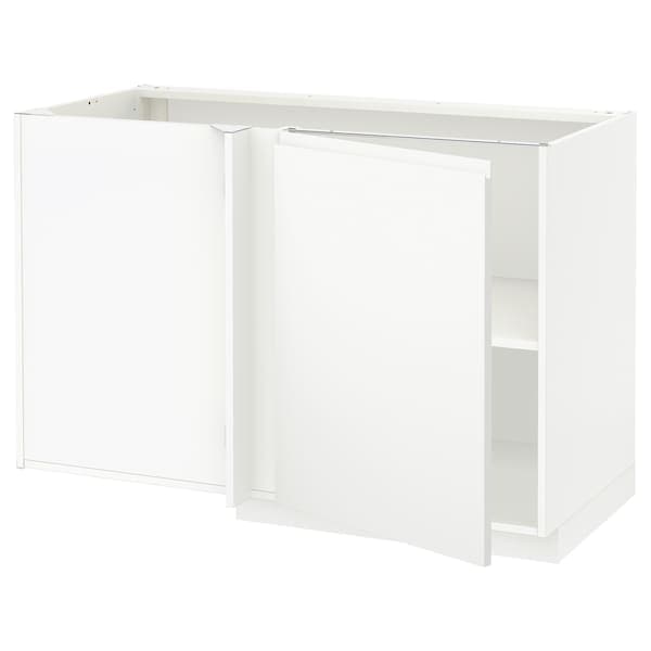 METOD - Corner base cabinet with shelf, white/Voxtorp matt white, 128x68 cm - best price from Maltashopper.com 09468729