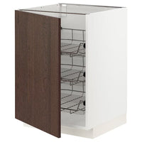 METOD base cabinet with wire baskets, white/Sinarp brown, 60x60 cm