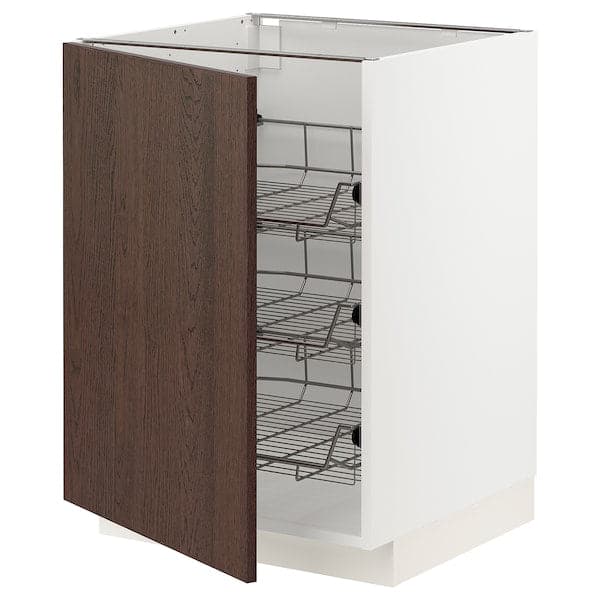 Ikea METOD - Base cabinet with wire baskets, white/Sinarp brown , 60x60 cm