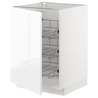 METOD base cabinet with wire baskets, white/Voxtorp high-gloss/white, 60x60 cm