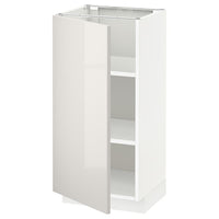 METOD base cabinet with shelves, white/Ringhult light grey, 40x37 cm