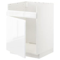 METOD base cab f HAVSEN single bowl sink, white/Voxtorp high-gloss/white, 60x60 cm