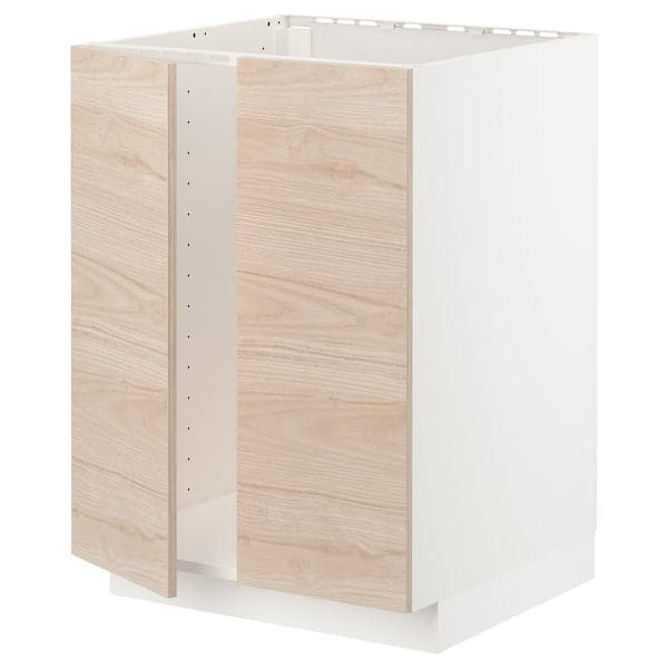 Ikea METOD - Base cabinet for sink + 2 doors, white/Askersund light ash effect, 60x60 cm