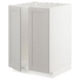METOD base cabinet for sink + 2 doors, white/Lerhyttan light grey, 60x60 cm