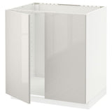 METOD base cabinet for sink + 2 doors, white/Ringhult light grey, 80x60 cm