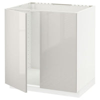 METOD base cabinet for sink + 2 doors, white/Ringhult light grey, 80x60 cm