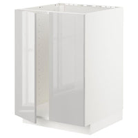 METOD base cabinet for sink + 2 doors, white/Ringhult light grey, 60x60 cm