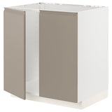 METOD base cabinet for sink + 2 doors, white/Upplöv matt dark beige, 80x60 cm