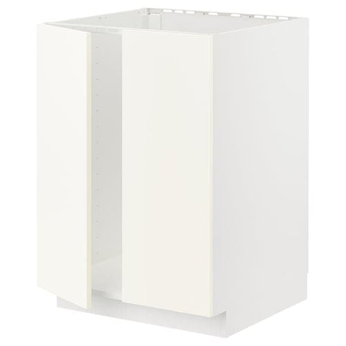 METOD - Base cabinet for sink + 2 doors, white/Vallstena white, 60x60 cm