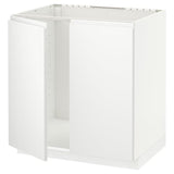 METOD base cabinet for sink + 2 doors, white/Voxtorp matt white, 80x60 cm