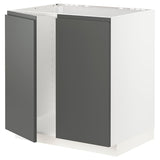 METOD base cabinet for sink + 2 doors, white/Voxtorp dark grey, 80x60 cm