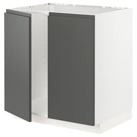 METOD base cabinet for sink + 2 doors, white/Voxtorp dark grey, 80x60 cm