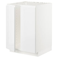 METOD base cabinet for sink + 2 doors, white/Voxtorp high-gloss/white, 60x60 cm