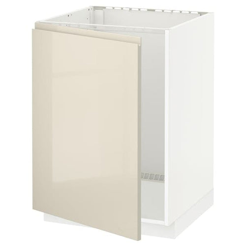 METOD - Base cabinet for sink, white/Voxtorp high-gloss light beige, 60x60 cm