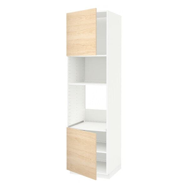 METOD - Hi cb f oven/micro w 2 drs/shelves, white/Askersund light ash effect, 60x60x220 cm - best price from Maltashopper.com 39459950