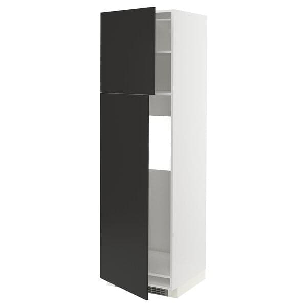Ikea METOD - High cabinet for fridge w 2 doors, white/Nickebo matt anthracite , 60x60x200 cm