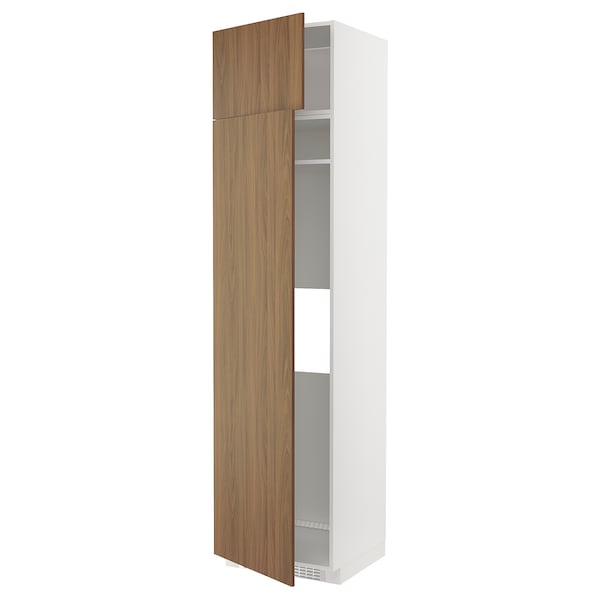 Ikea METOD - Hi cab f fridge or freezer w 2 drs, white/Tistorp brown walnut effect, 60x60x240 cm