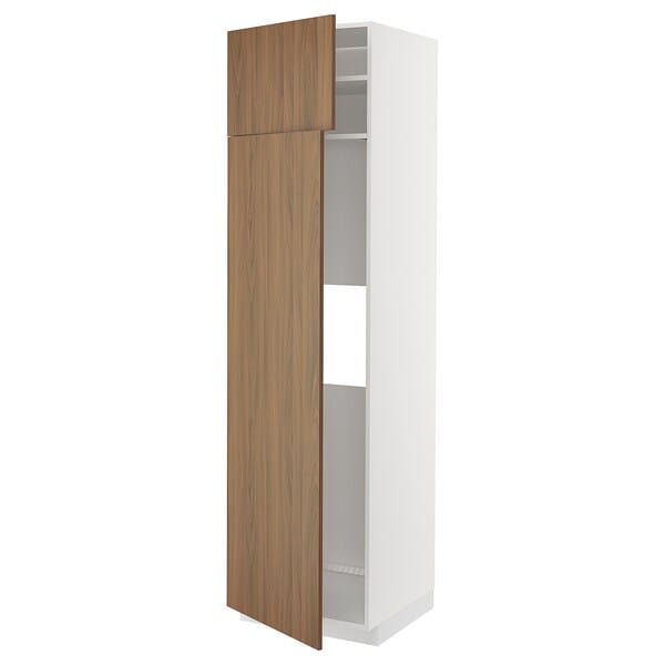 Ikea METOD - Hi cab f fridge or freezer w 2 drs, white/Tistorp brown walnut effect, 60x60x220 cm