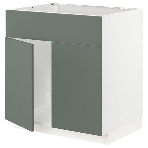 METOD - Base cabinet f sink w 2 doors/front, white/Bodarp grey-green, 80x60 cm