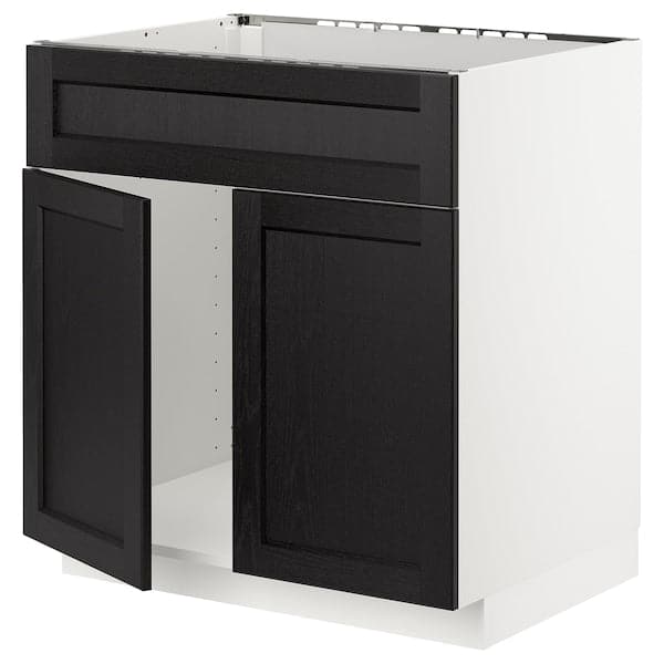 Ikea METOD - Base cabinet f sink w 2 doors/front, white/Lerhyttan black stained, 80x60 cm