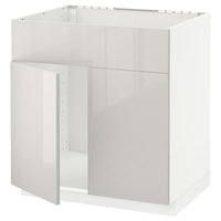 METOD base cabinet f sink w 2 doors/front, white/Ringhult light grey, 80x60 cm
