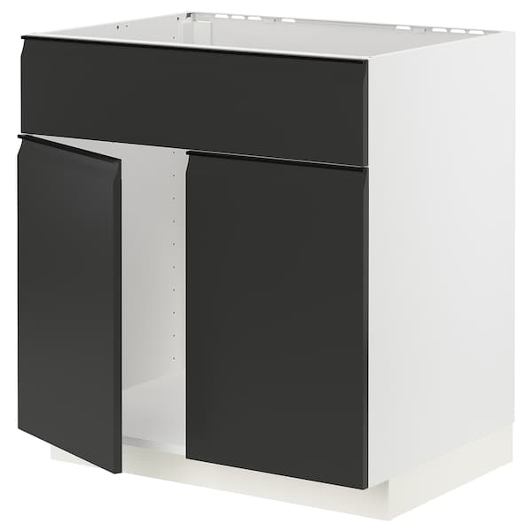 Ikea METOD - Base cabinet f sink w 2 doors/front, white/Upplöv matt anthracite, 80x60 cm