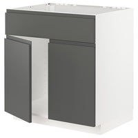 METOD base cabinet f sink w 2 doors/front, white/Voxtorp dark grey, 80x60 cm